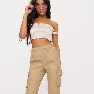 Pretty Little Thing Blush Bardot Crop Top Size 10